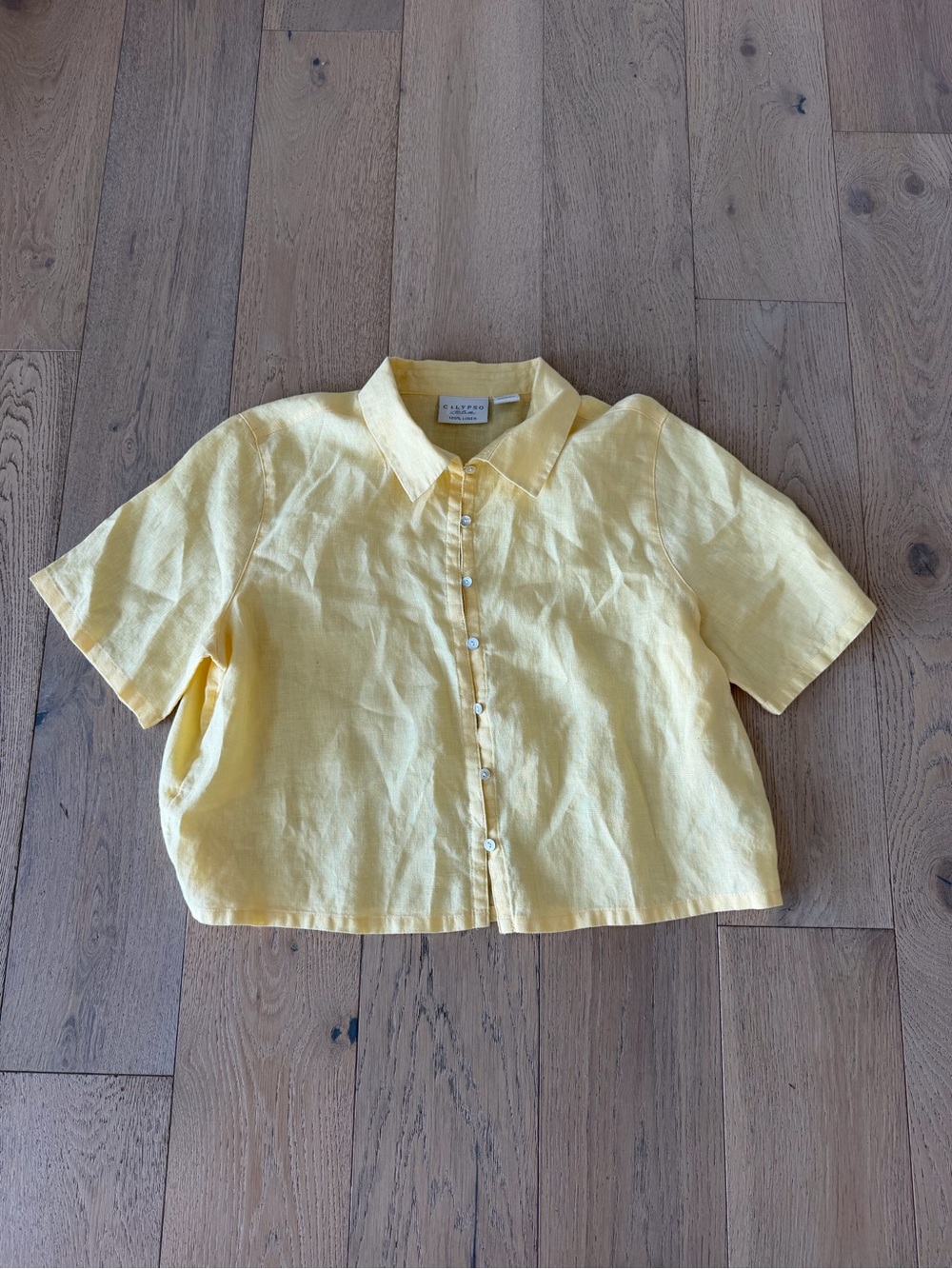 Calypso St. Barth 100% Linen Yellow Short Sleeve Button-Down Shirt Size L